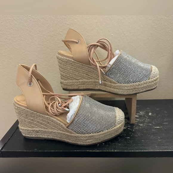 SCHUTZ Shoes - Schutz Glitter Lace-Up Espadrilles Wedge Celinah Crystals Size 5 READ